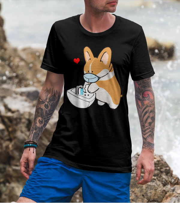 Wholesome Corgi Wearing Mask Washing Hands With Hand Sanitizer Heart T-Shirt