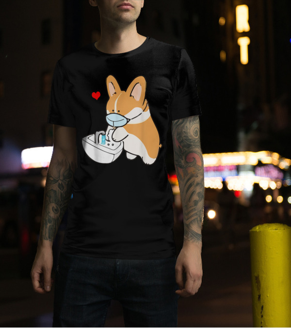 Wholesome Corgi Wearing Mask Washing Hands With Hand Sanitizer Heart T-Shirt