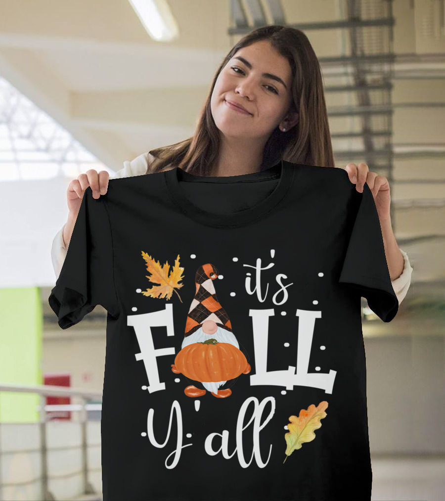 It's Fall Y All Halloween Gnome Pumpkin Leaves T-Shirt