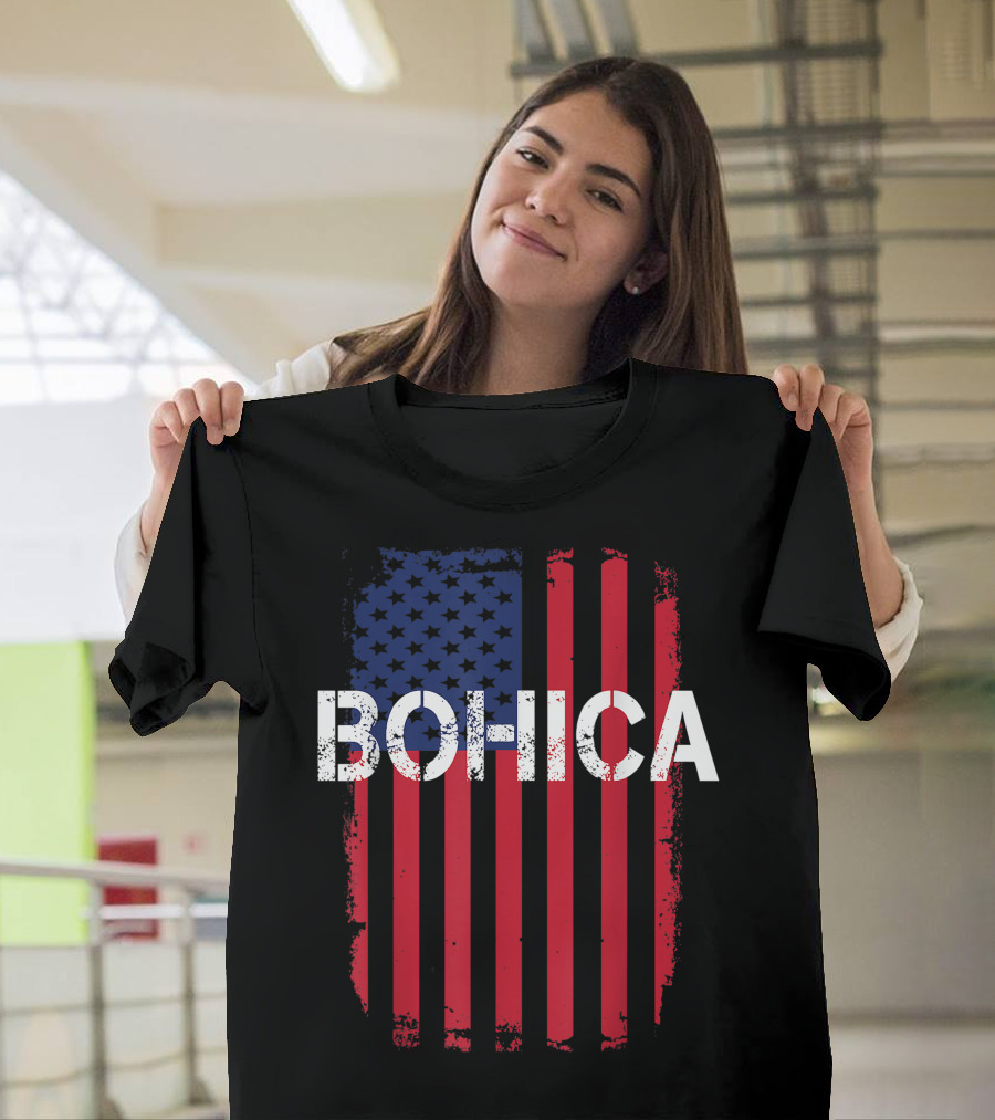 Funny Army Saying BOHICA Veteran Slang Bend Over with American Flag T-Shirt