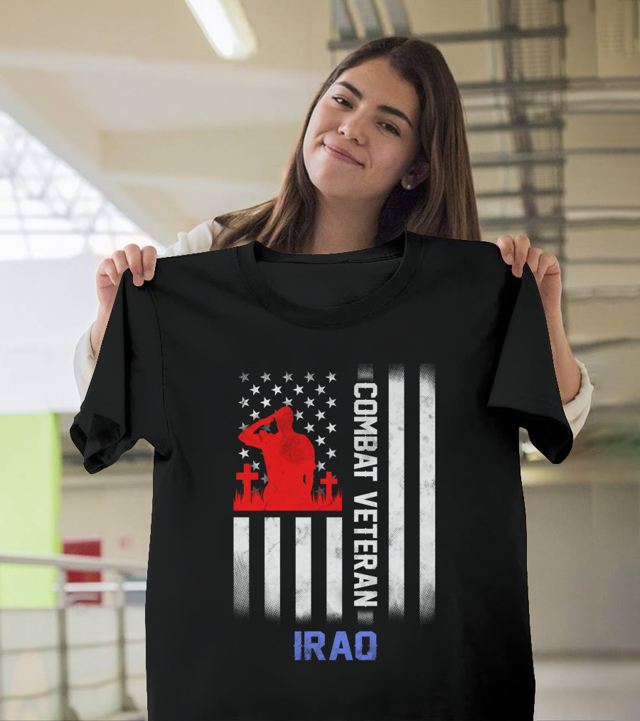 Combat Veteran Iraq Soldier US Flag Memorial T-Shirt