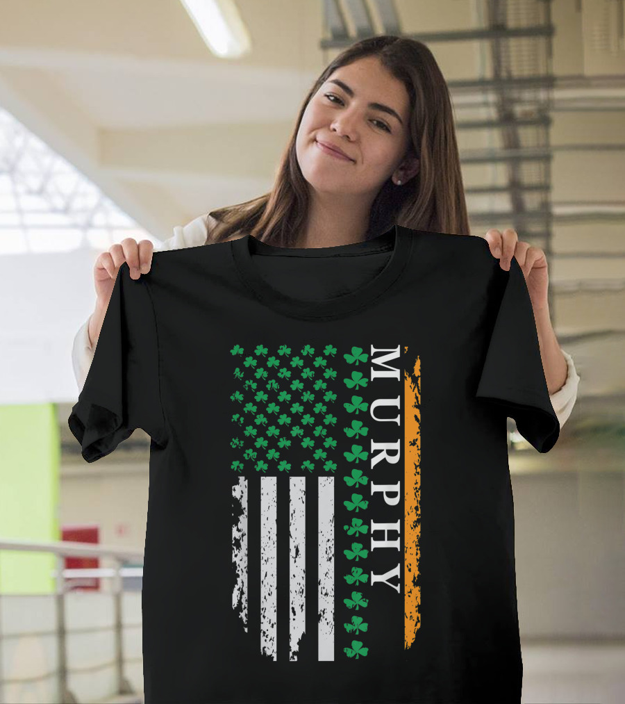 Murphy Shamrock USA Flag St. Patrick's Day T-Shirt