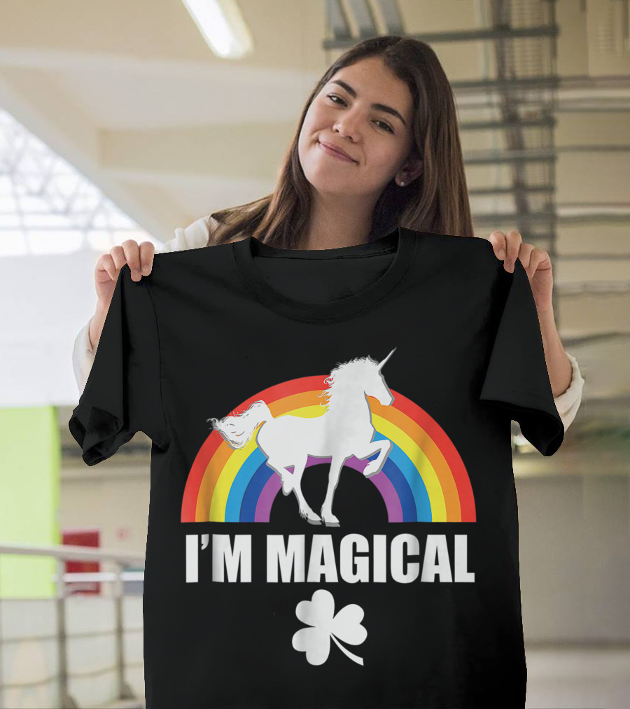 Irish Youth Kids StPatrick's Day I'm Magical Unicorn Rainbow Shamrock T-Shirt