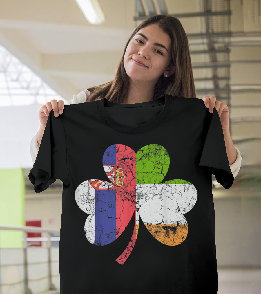 Irish Serbian Shamrock Flag Combination T-Shirt