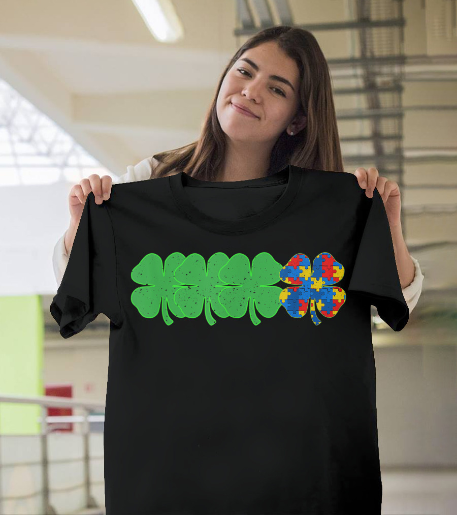 Autism Puzzle Piece Clover Shamrock T-Shirt