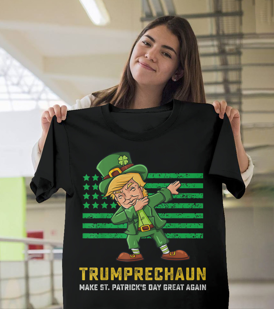 Trumprechaun Make St. Patrick's Day Great Again Dabbing American Flag T-Shirt