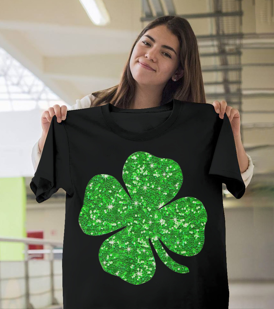 St. Patrick's Day Glitter Green Shamrock Sparkling Clover T-Shirt