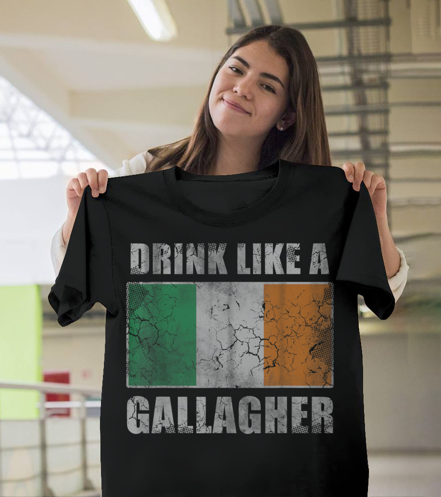Drink Like A Gallagher Irish Flag Cracked Texture T-Shirt