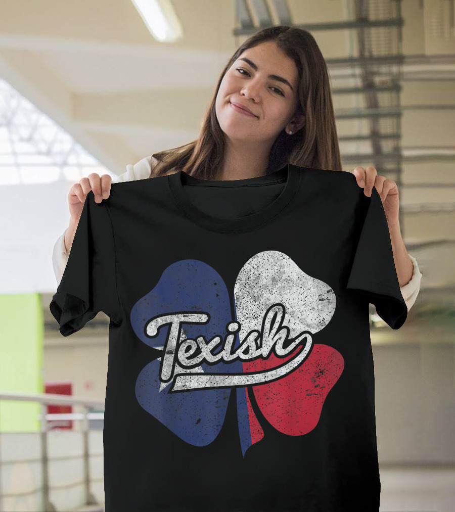 Texish Shamrock with Texas Flag Colors St. Patrick's Day Humor T-Shirt