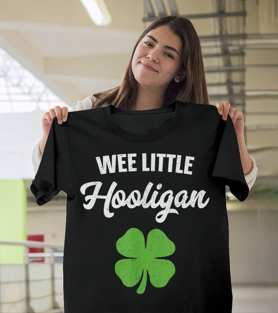 Wee Little Hooligan Kids Boys Four Leaf Clover Luck Irish Charm T-Shirt