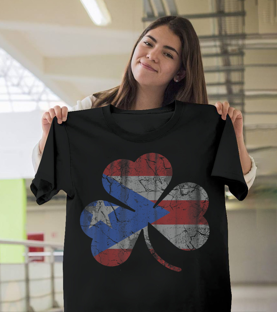Puerto Rico Flag Shamrock St Patrick's Day Retro Fade T-Shirt
