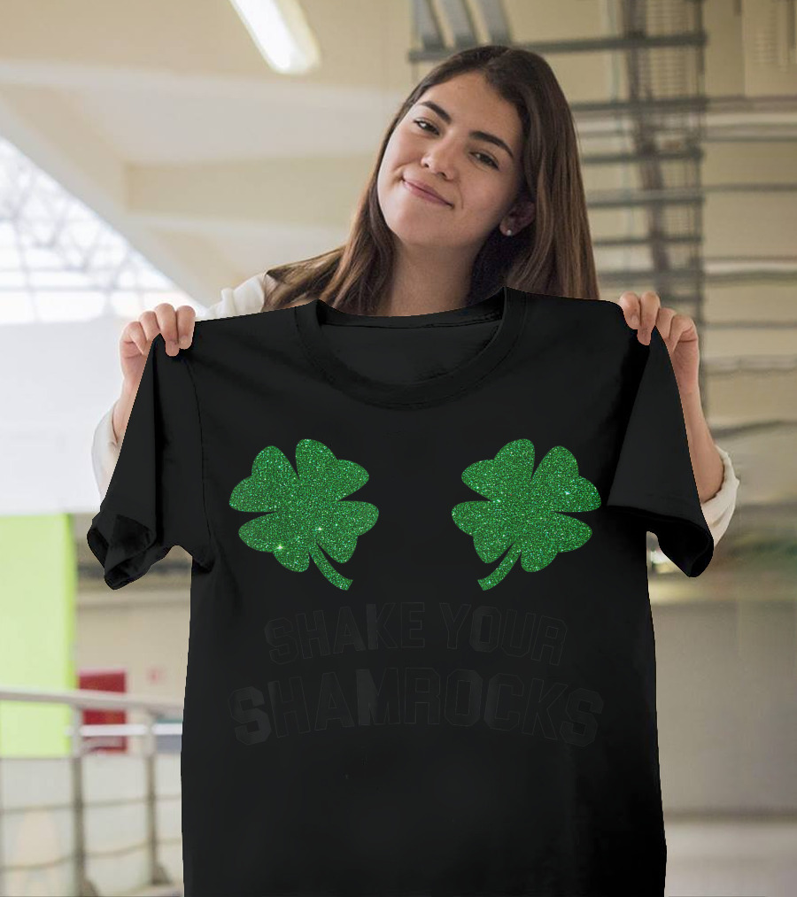 Shake Your Shamrocks Glittery Green Clovers T-Shirt