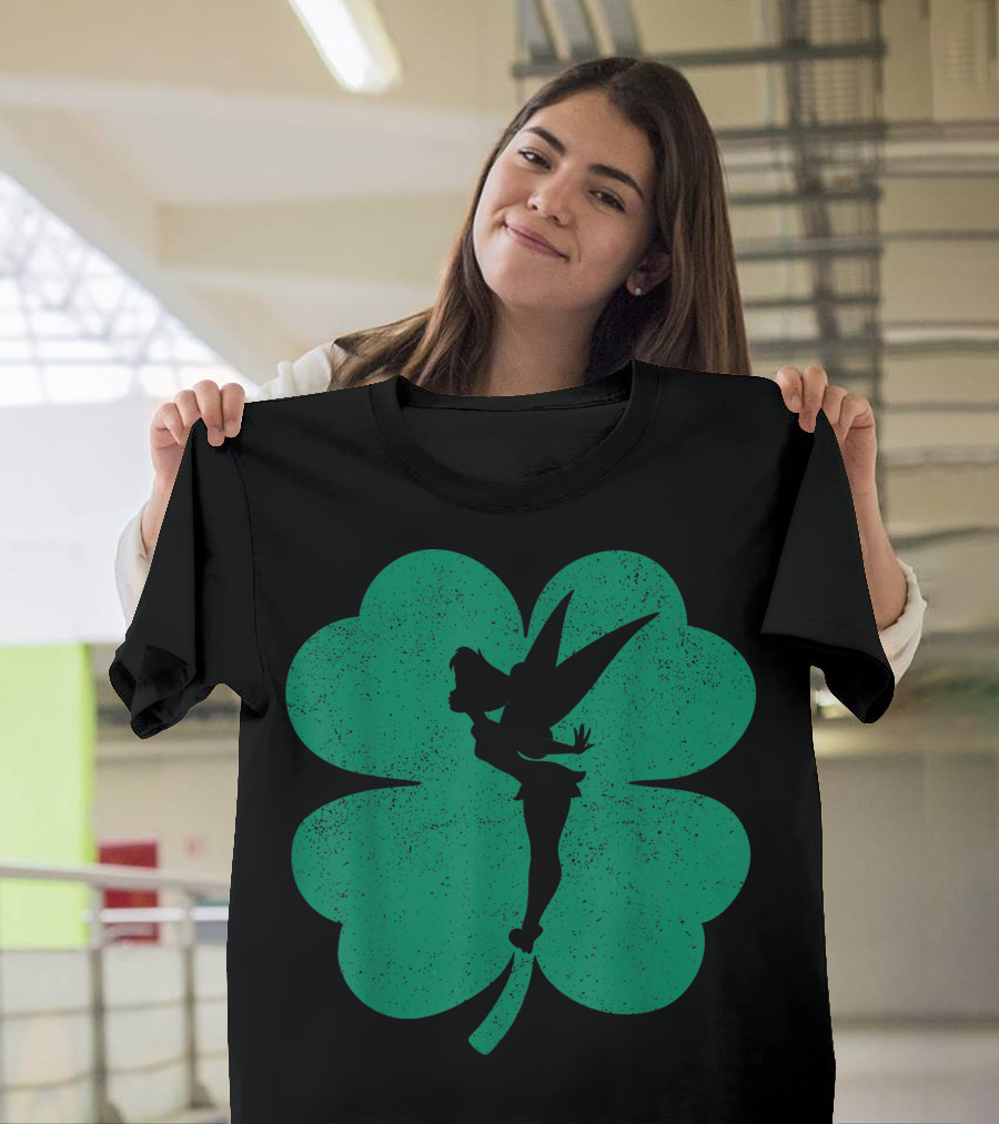 Tinker Bell Green Shamrock Silhouette Disney Iconic Lucky T-Shirt