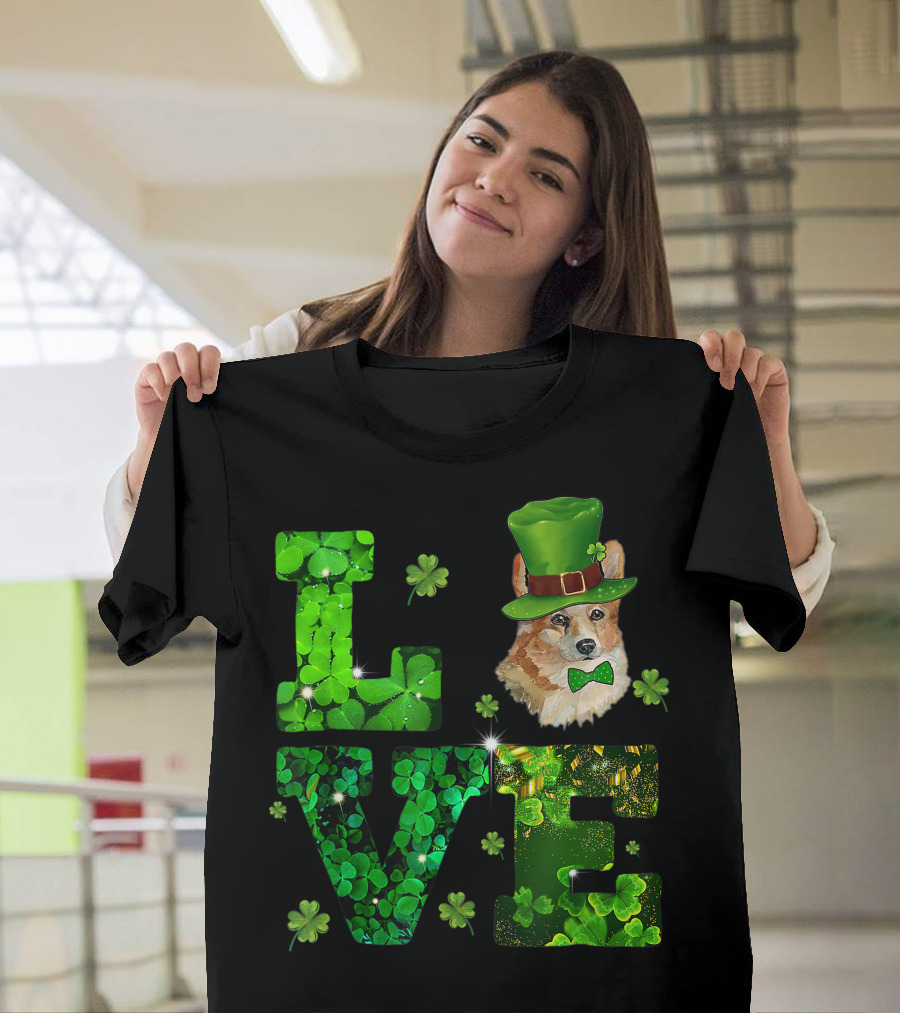 Love Corgi St. Patrick's Day Shamrock Irish Green Hat Bow Tie T-Shirt
