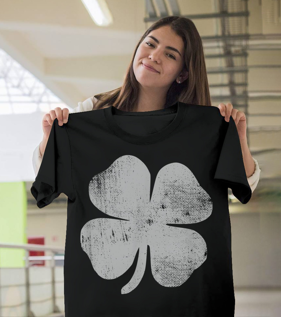 Lucky Distressed Four Leaf Clover Shamrock T-Shirt