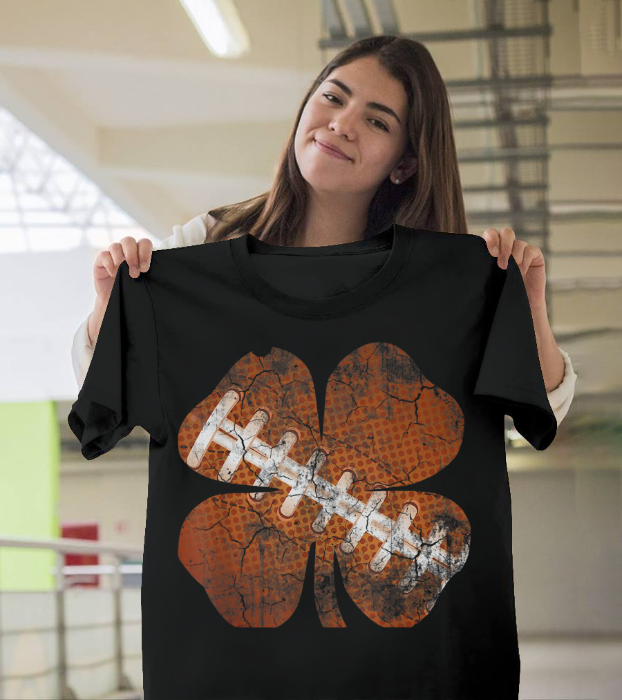 Football Boys 6 12 St. Patrick's Day Shamrock Football Stitching T-Shirt