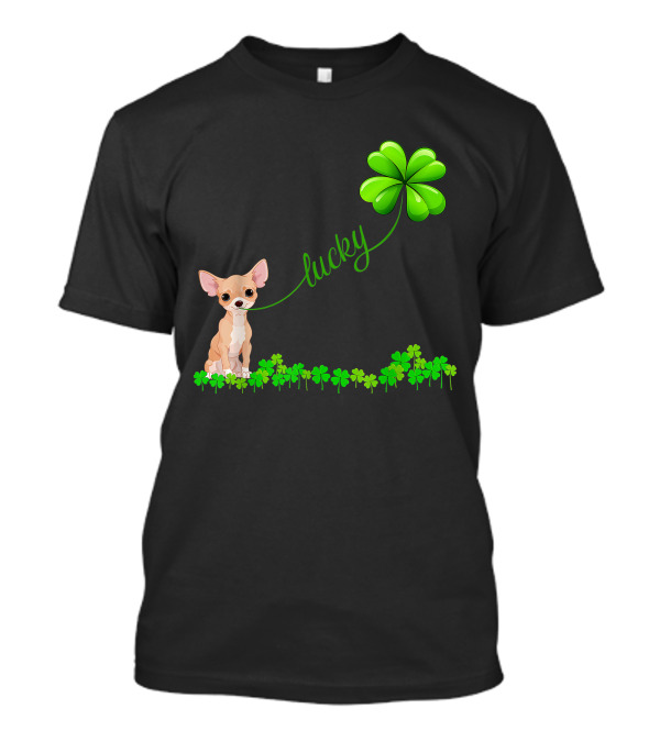 Irish Lucky Chihuahua With Shamrock And Clover Elements T-Shirt