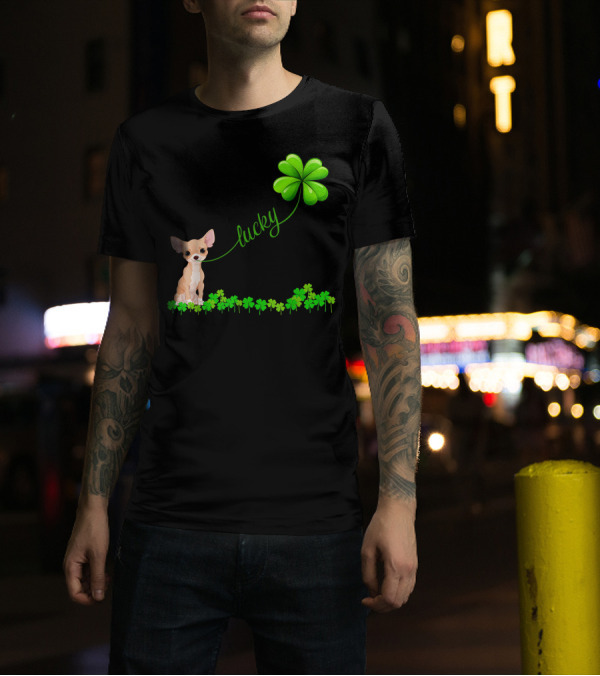 Irish Lucky Chihuahua With Shamrock And Clover Elements T-Shirt