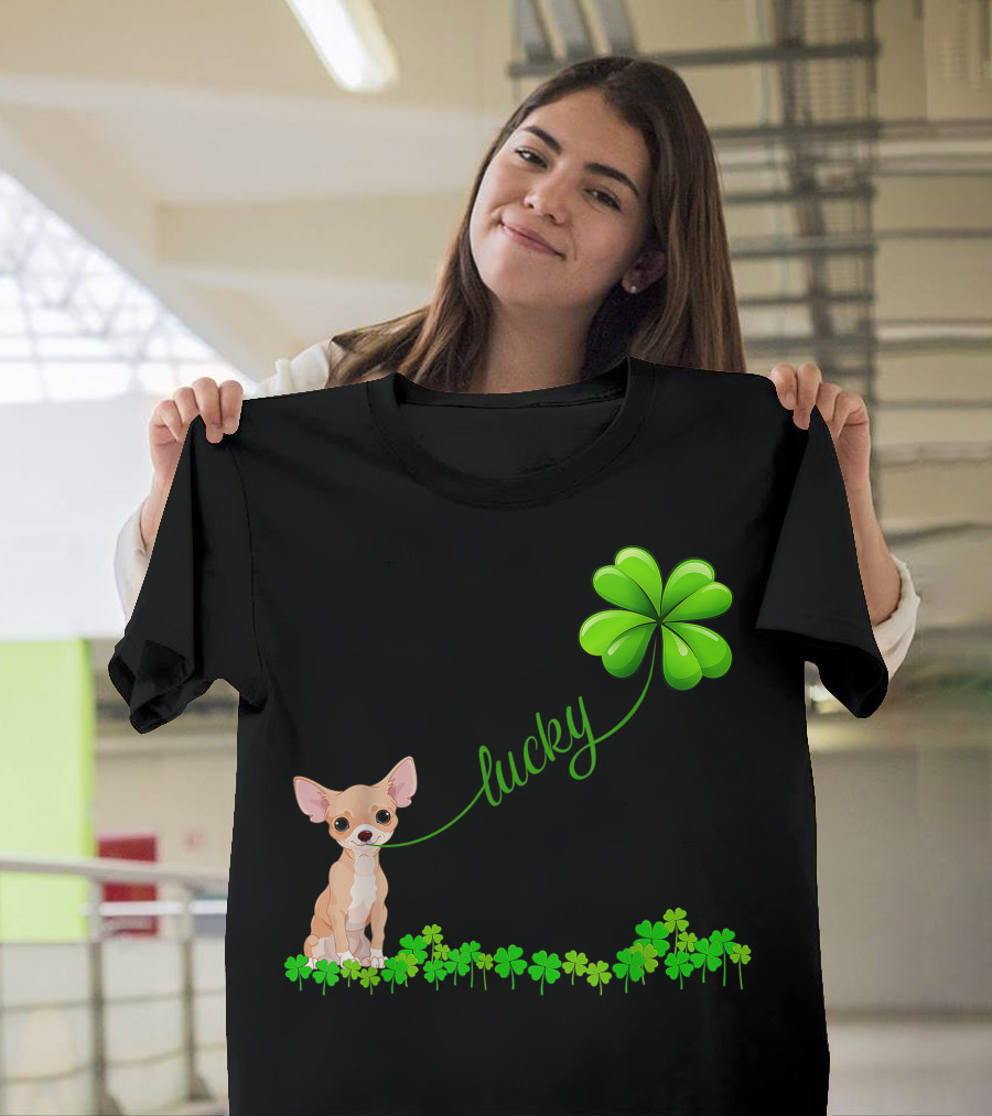 Irish Lucky Chihuahua with Shamrock and Clover Elements T-Shirt