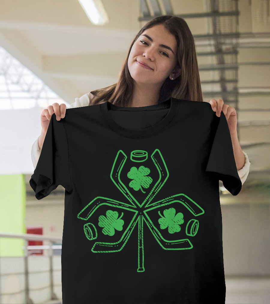 St Patricks Day Ice Hockey Shamrock Clover Player Coach T-Shirt