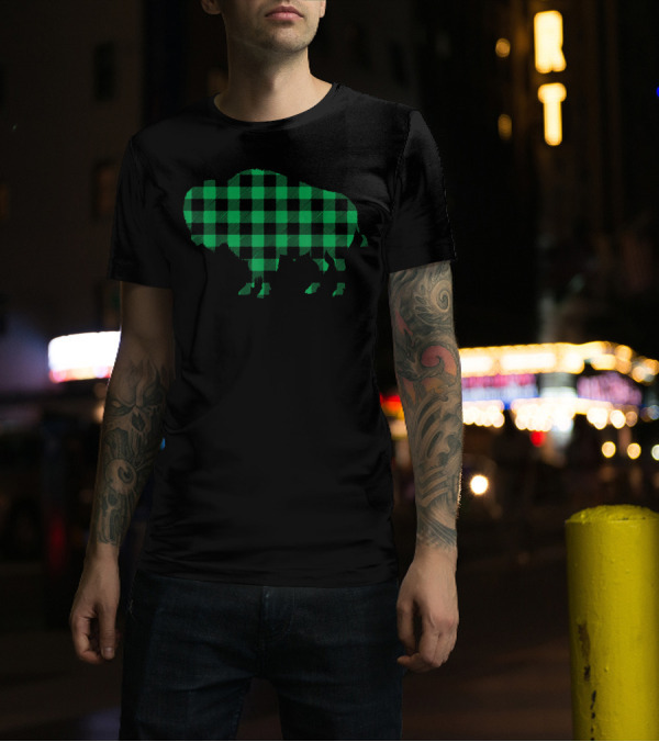 Buffalo Plaid Green Bison Checkered T-Shirt