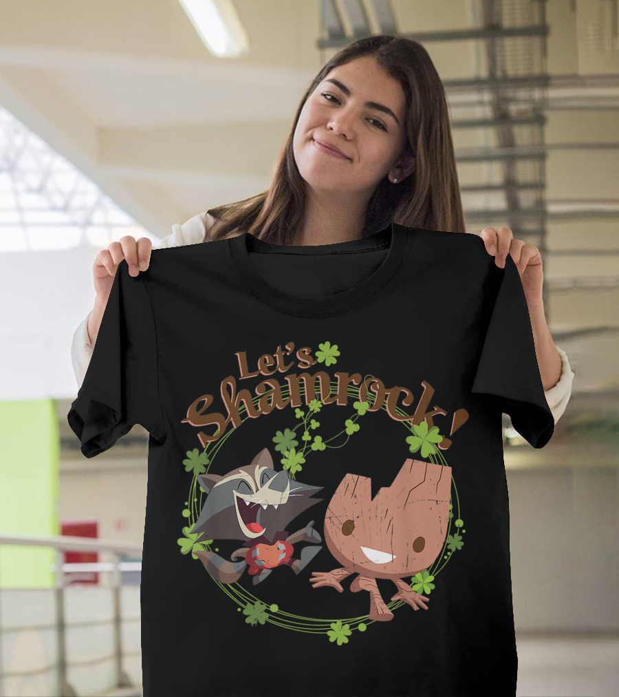 Marvel Rocket Groot Let's Shamrock Cute St. Patrick's Day T-Shirt