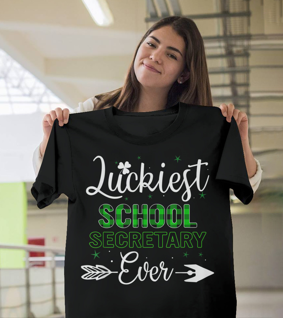 Luckiest School Secretary Ever Matching Shamrock Arrow Stars T-Shirt