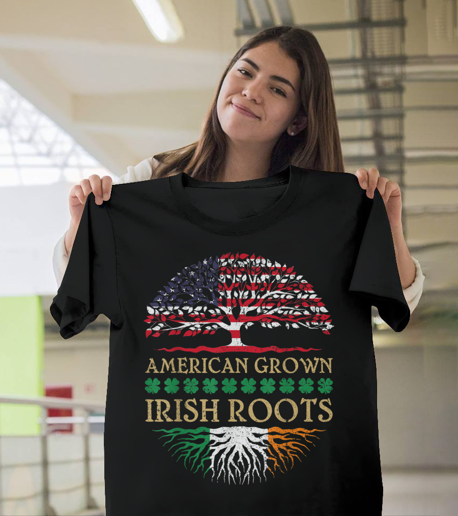 American Grown Irish Roots Shamrock St. Patrick's Day T-Shirt