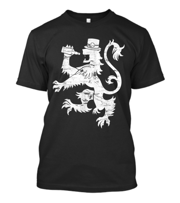 Lion Coat Of Arms With Leprechaun Hat Drinking Irish Whiskey T-Shirt