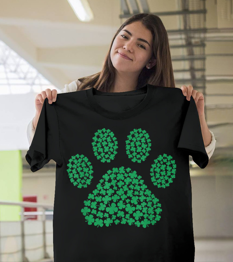 Dog Paw Clovers Green Shamrock T-Shirt