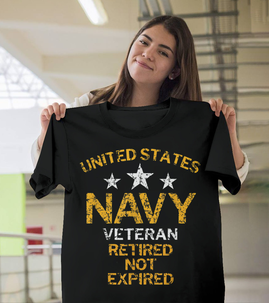 United States Navy Veteran Retired Not Expired Stars Emblem T-Shirt