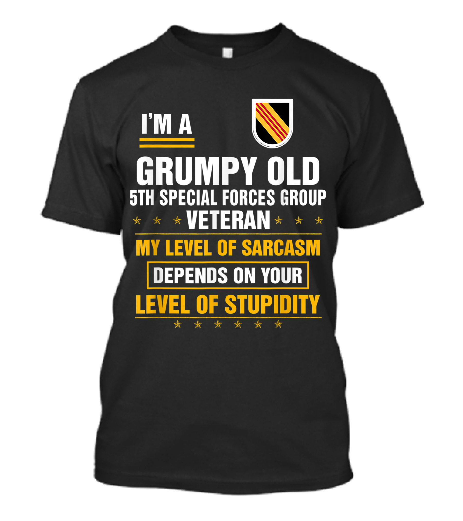 I'M A Grumpy Old 5th Special Forces Group Veteran My Level Of Sarcasm Depends On Your Level Of Stupidity T-Shirt