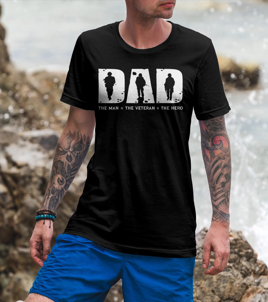 Dad The Man The Veteran The Hero Soldier Silhouettes Vintage Cool T-Shirt