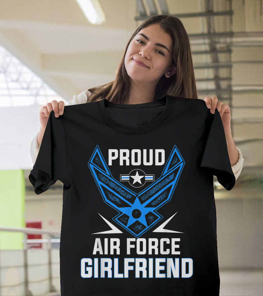 Proud Air Force Girlfriend Veteran Pride with Symbolic Wings and Star T-Shirt