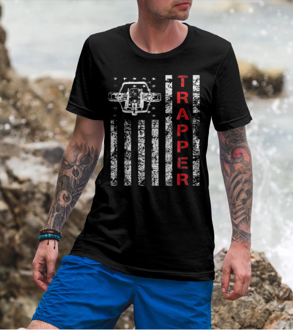 Trapper American Flag With Coyote Trap T-Shirt