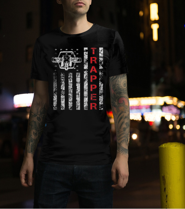 Trapper American Flag With Coyote Trap T-Shirt