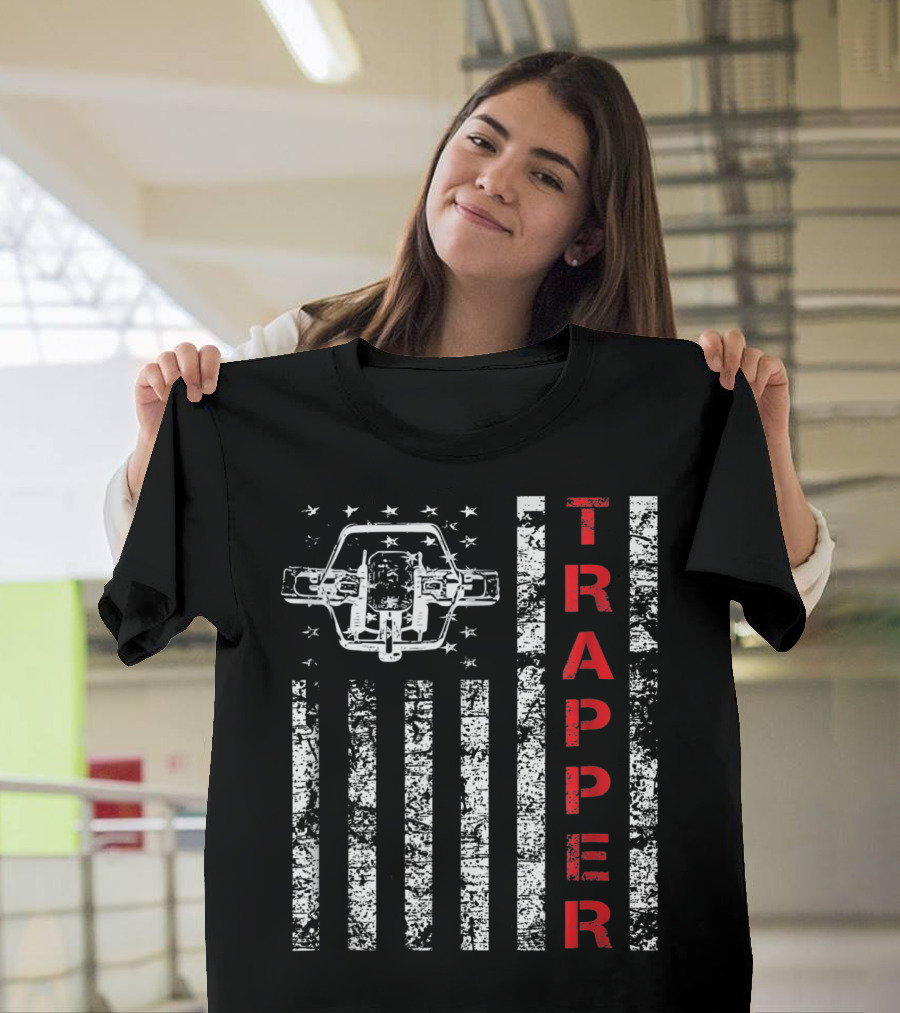 Trapper American Flag with Coyote Trap T-Shirt