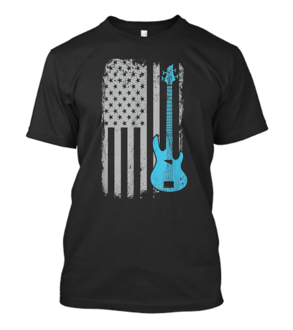 American Flag With Blue Electric Bass Guitar For Musicians T-Shirt