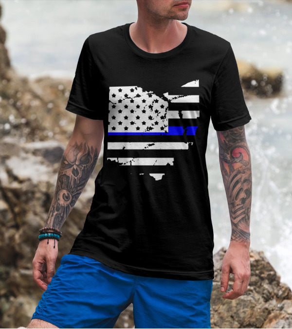 Thin Blue Line Ohio Police American Flag Cop State Map T-Shirt