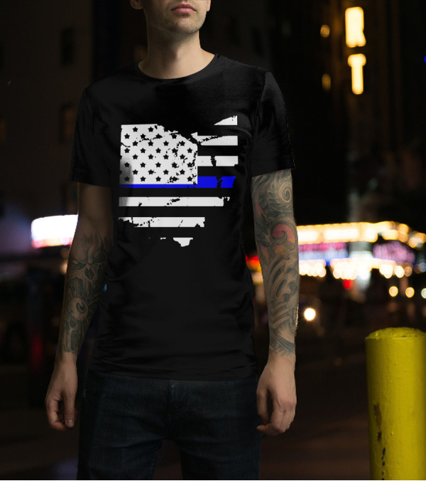 Thin Blue Line Ohio Police American Flag Cop State Map T-Shirt