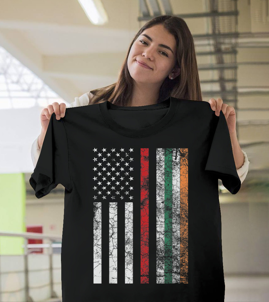 Firefighter Red Line American Irish Flag T-Shirt