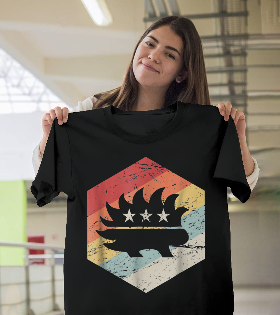 Retro Vintage Distressed American Porcupine Libertarian Stars Hexagon T-Shirt