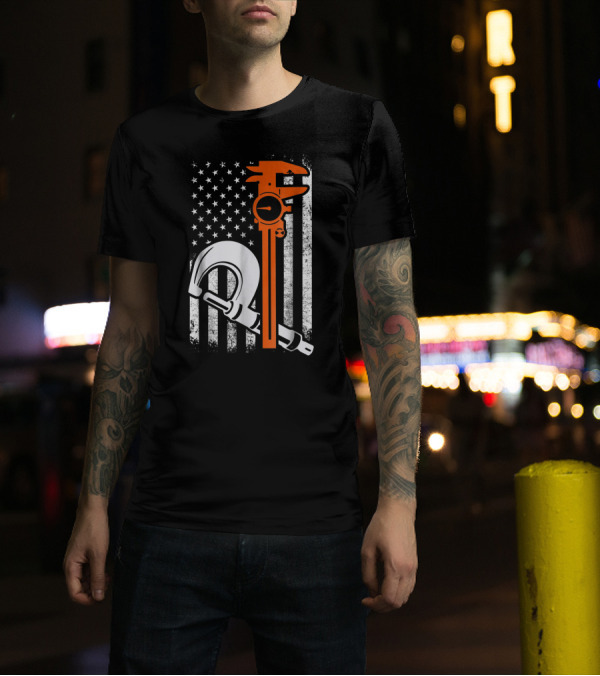 American Flag With Machinist Tools T-Shirt