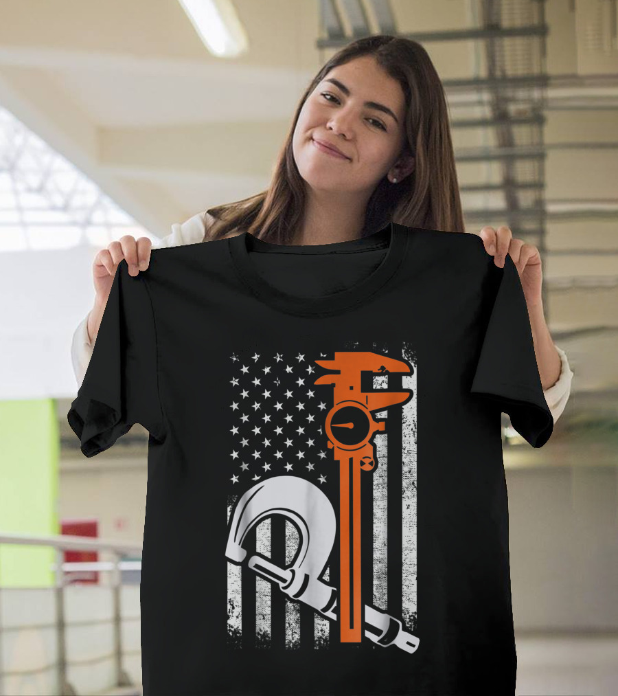 American Flag with Machinist Tools T-Shirt
