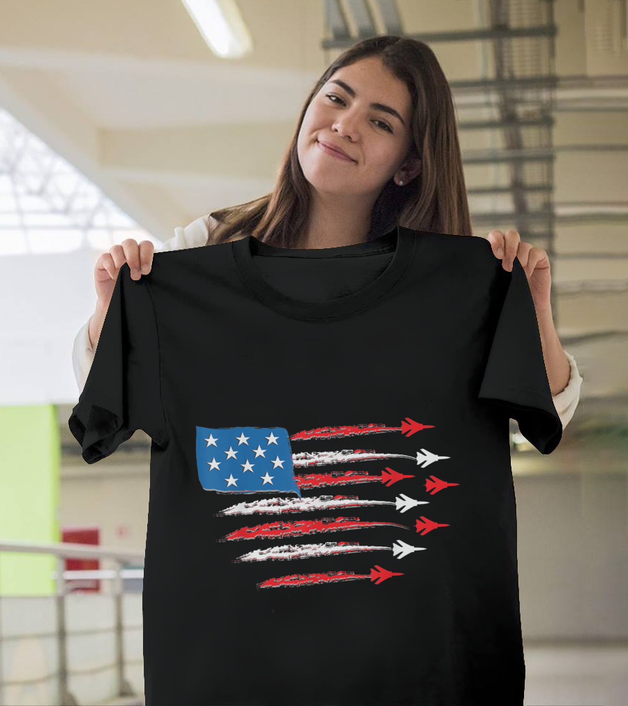 Fighter Jet American Flag 4th Of July Patriotic T-Shirt