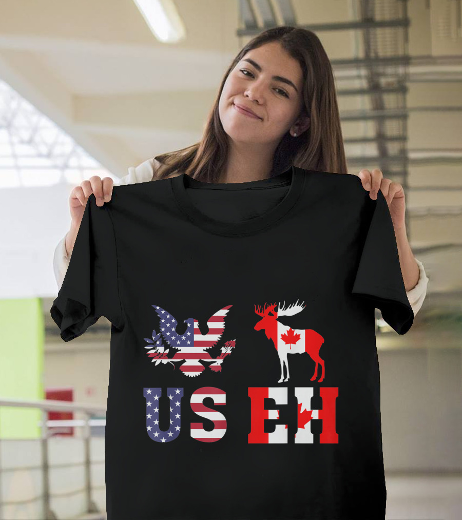 US EH America Canada Flag Funny USA American Canadian Eagle Moose T-Shirt