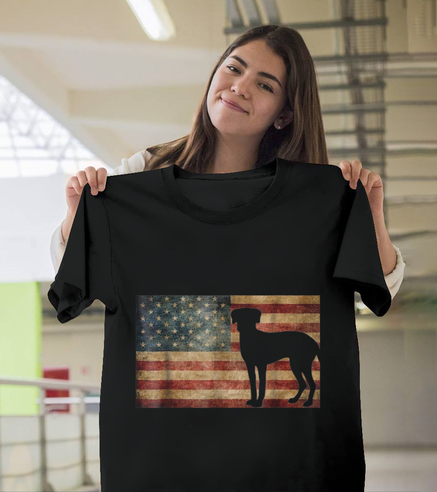 Catahoula Leopard Dog Silhouette on American Flag Patriotic T-Shirt