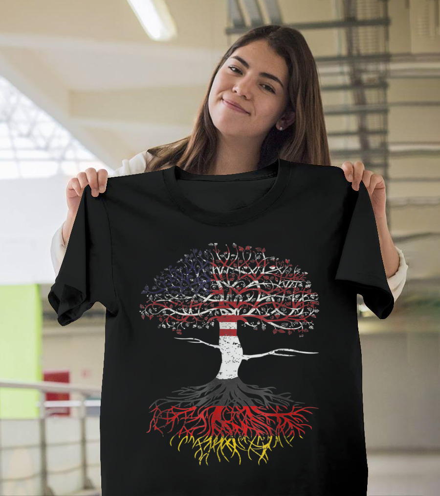 American Heart German Roots Patriot USA Germany Flag Tree T-Shirt