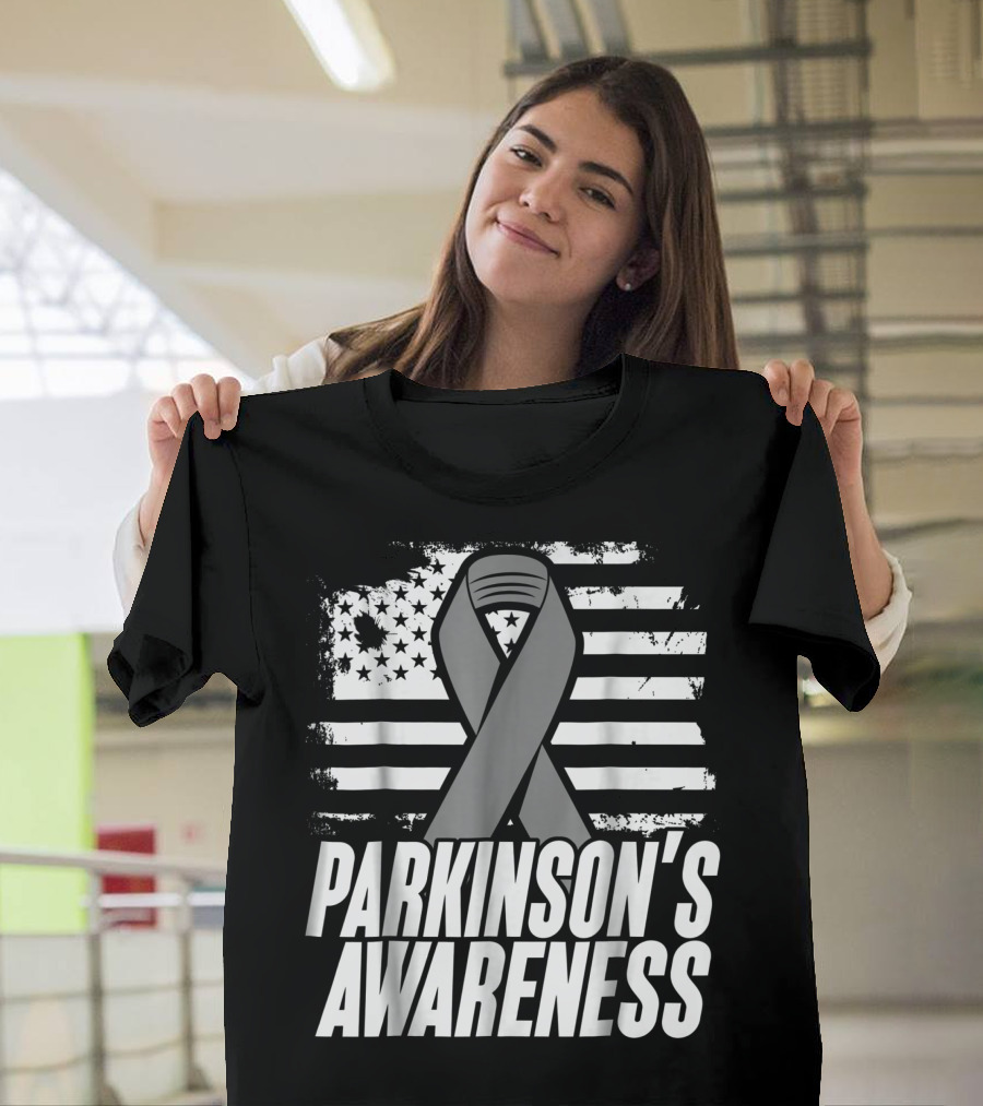 Parkinson's Awareness American Flag Ribbon T-Shirt