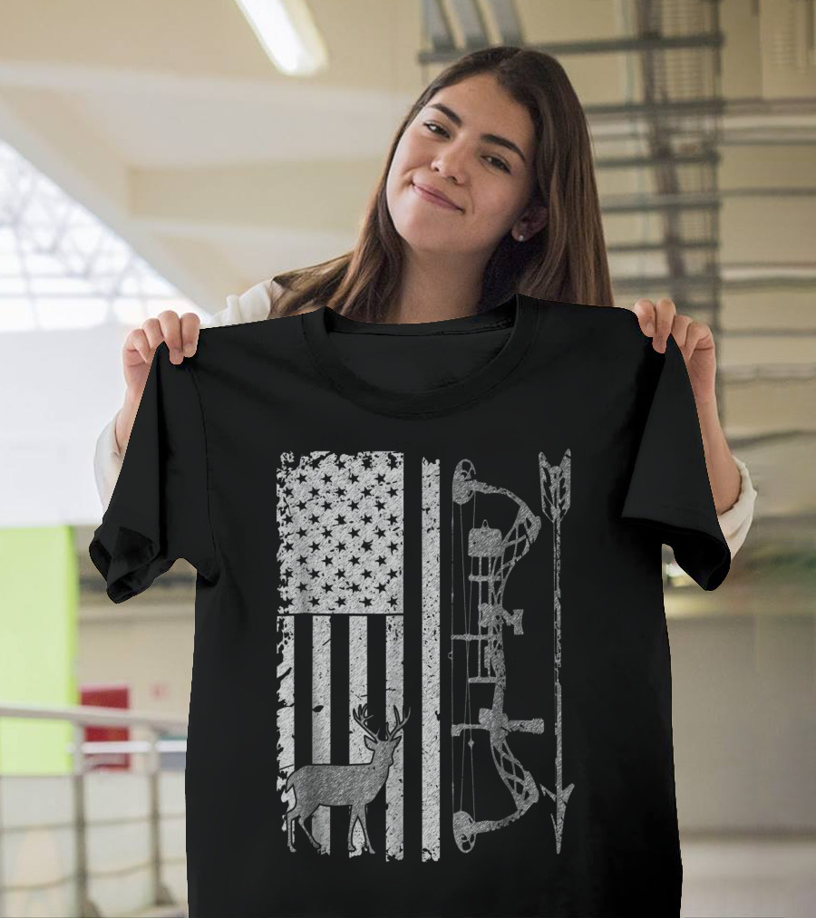 American Flag Deer Bow Hunter T-Shirt